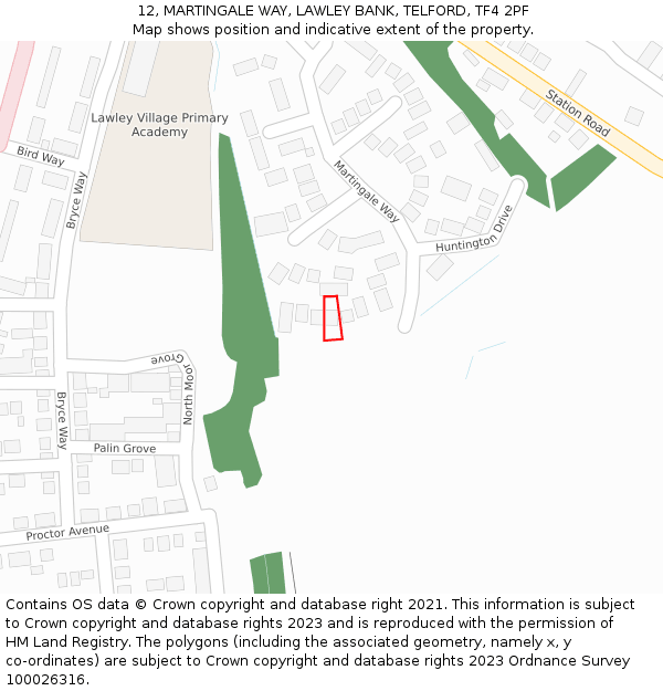 12, MARTINGALE WAY, LAWLEY BANK, TELFORD, TF4 2PF: Location map and indicative extent of plot