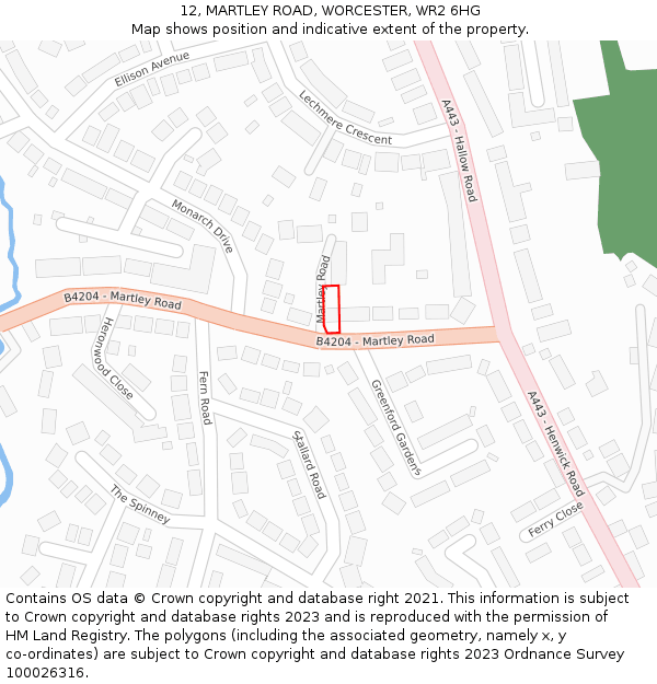 12, MARTLEY ROAD, WORCESTER, WR2 6HG: Location map and indicative extent of plot