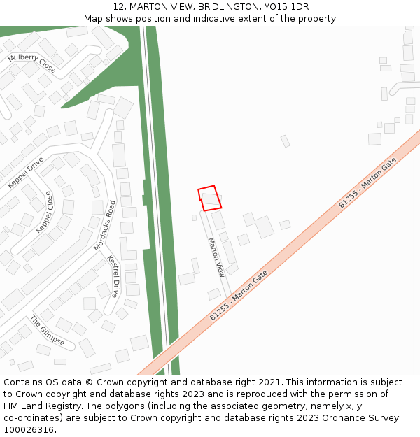12, MARTON VIEW, BRIDLINGTON, YO15 1DR: Location map and indicative extent of plot
