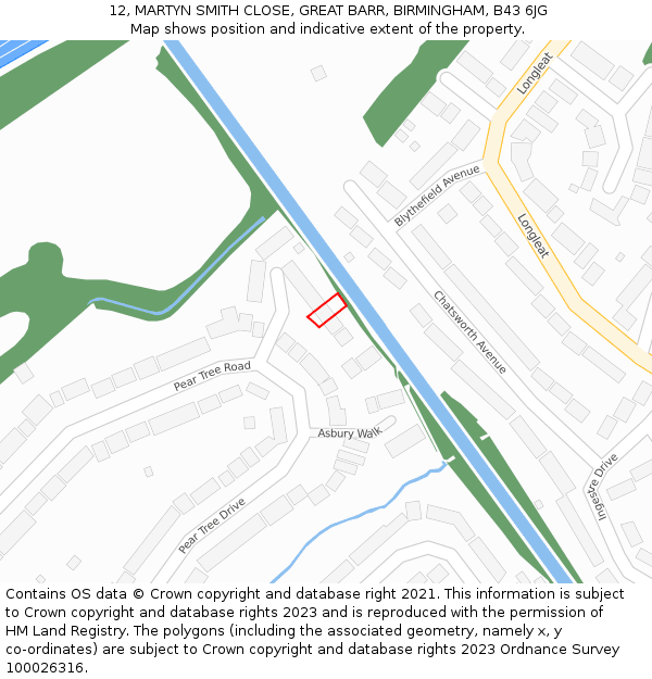 12, MARTYN SMITH CLOSE, GREAT BARR, BIRMINGHAM, B43 6JG: Location map and indicative extent of plot