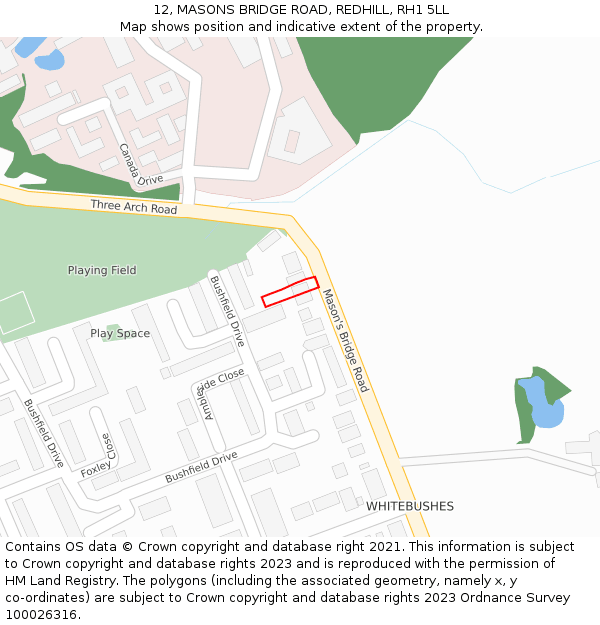 12, MASONS BRIDGE ROAD, REDHILL, RH1 5LL: Location map and indicative extent of plot