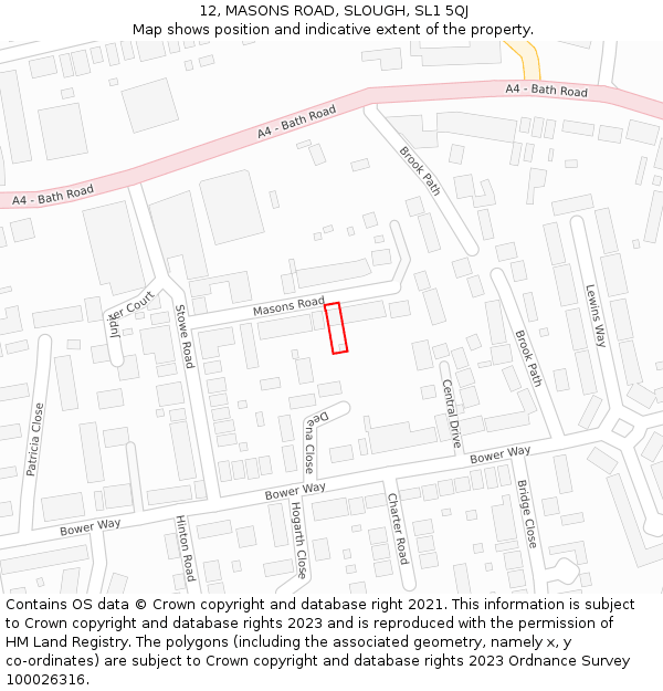12, MASONS ROAD, SLOUGH, SL1 5QJ: Location map and indicative extent of plot