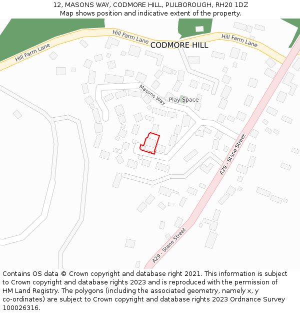 12, MASONS WAY, CODMORE HILL, PULBOROUGH, RH20 1DZ: Location map and indicative extent of plot