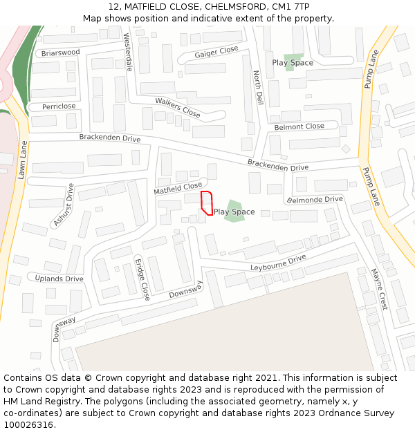 12, MATFIELD CLOSE, CHELMSFORD, CM1 7TP: Location map and indicative extent of plot