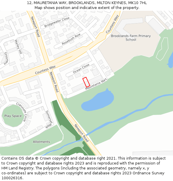 12, MAURETANIA WAY, BROOKLANDS, MILTON KEYNES, MK10 7HL: Location map and indicative extent of plot