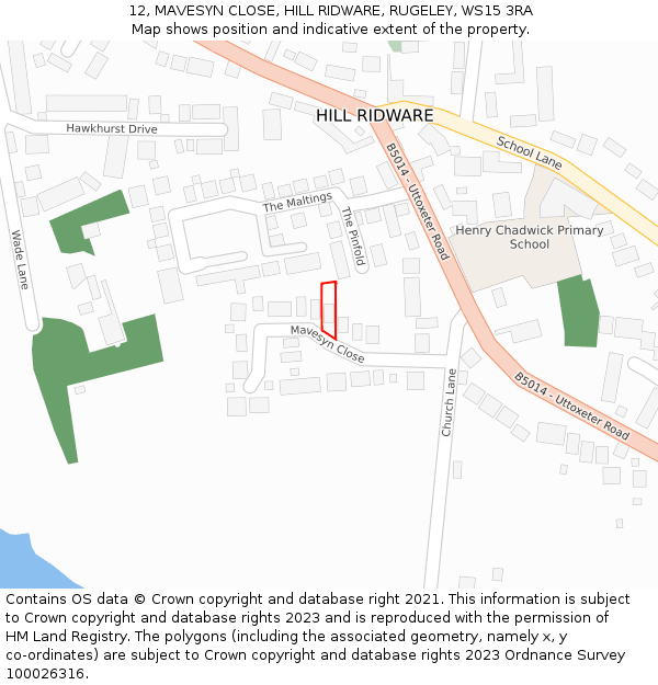 12, MAVESYN CLOSE, HILL RIDWARE, RUGELEY, WS15 3RA: Location map and indicative extent of plot