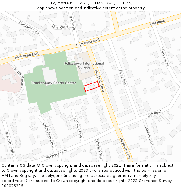 12, MAYBUSH LANE, FELIXSTOWE, IP11 7NJ: Location map and indicative extent of plot