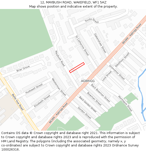 12, MAYBUSH ROAD, WAKEFIELD, WF1 5AZ: Location map and indicative extent of plot