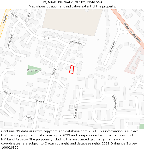 12, MAYBUSH WALK, OLNEY, MK46 5NA: Location map and indicative extent of plot