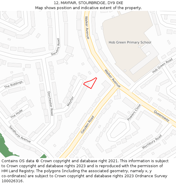 12, MAYFAIR, STOURBRIDGE, DY9 0XE: Location map and indicative extent of plot