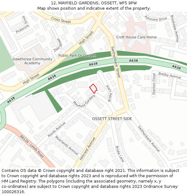 12, MAYFIELD GARDENS, OSSETT, WF5 9PW: Location map and indicative extent of plot