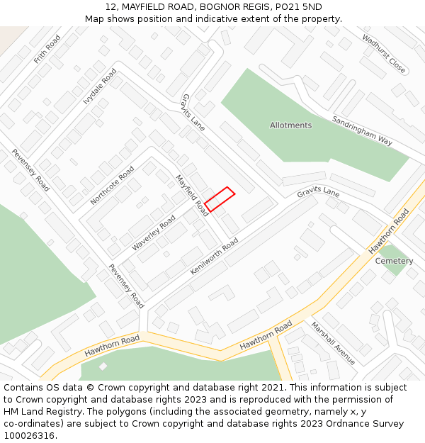 12, MAYFIELD ROAD, BOGNOR REGIS, PO21 5ND: Location map and indicative extent of plot