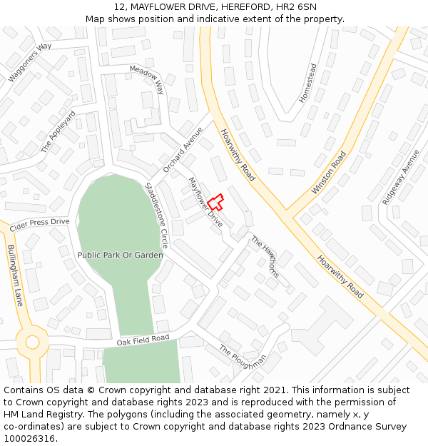 12, MAYFLOWER DRIVE, HEREFORD, HR2 6SN: Location map and indicative extent of plot