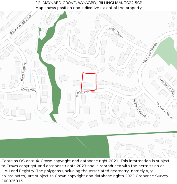 12, MAYNARD GROVE, WYNYARD, BILLINGHAM, TS22 5SP: Location map and indicative extent of plot