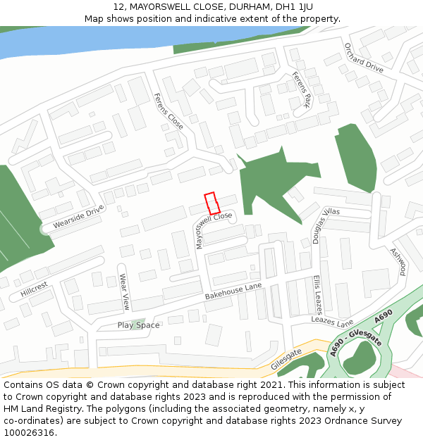 12, MAYORSWELL CLOSE, DURHAM, DH1 1JU: Location map and indicative extent of plot