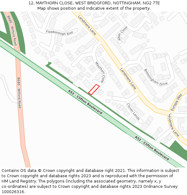 12, MAYTHORN CLOSE, WEST BRIDGFORD, NOTTINGHAM, NG2 7TE: Location map and indicative extent of plot