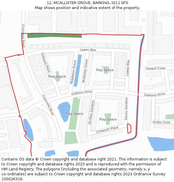 12, MCALLISTER GROVE, BARKING, IG11 0FS: Location map and indicative extent of plot
