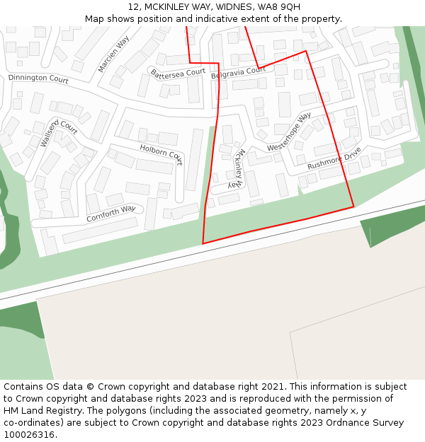 12, MCKINLEY WAY, WIDNES, WA8 9QH: Location map and indicative extent of plot