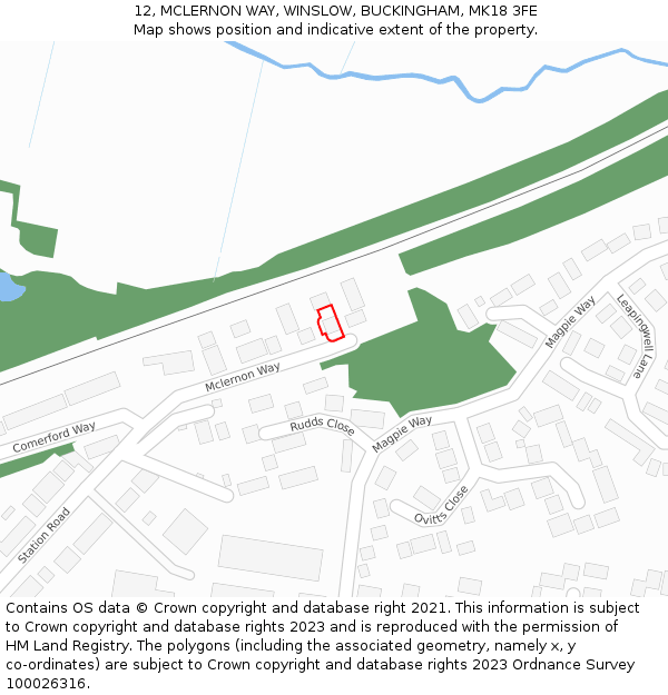 12, MCLERNON WAY, WINSLOW, BUCKINGHAM, MK18 3FE: Location map and indicative extent of plot