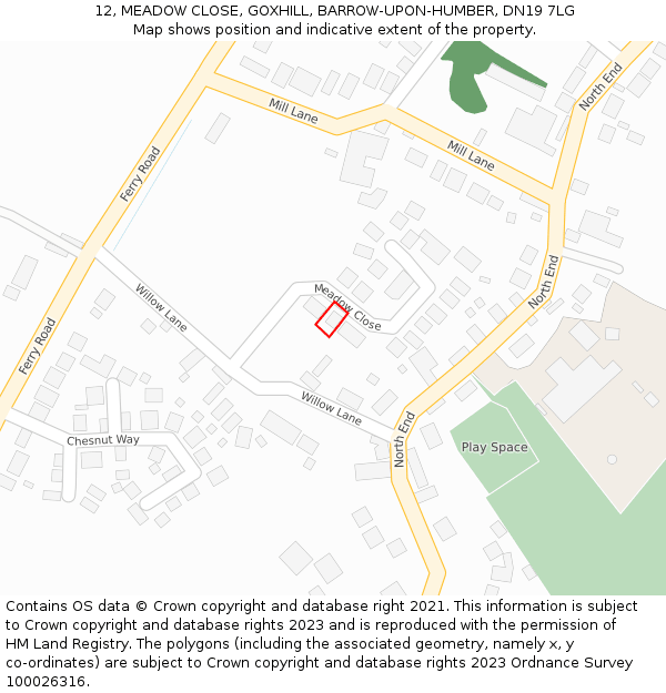 12, MEADOW CLOSE, GOXHILL, BARROW-UPON-HUMBER, DN19 7LG: Location map and indicative extent of plot