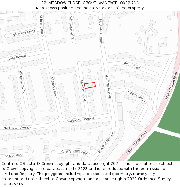 12, MEADOW CLOSE, GROVE, WANTAGE, OX12 7NN: Location map and indicative extent of plot