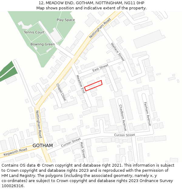 12, MEADOW END, GOTHAM, NOTTINGHAM, NG11 0HP: Location map and indicative extent of plot