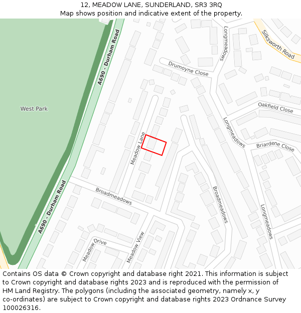 12, MEADOW LANE, SUNDERLAND, SR3 3RQ: Location map and indicative extent of plot