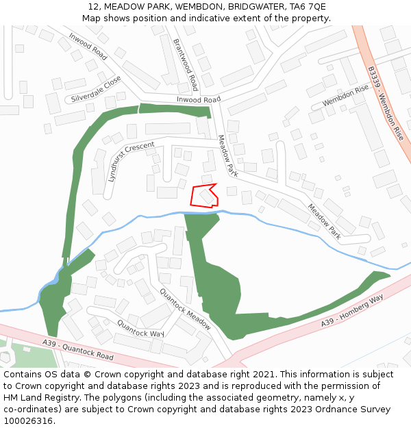 12, MEADOW PARK, WEMBDON, BRIDGWATER, TA6 7QE: Location map and indicative extent of plot