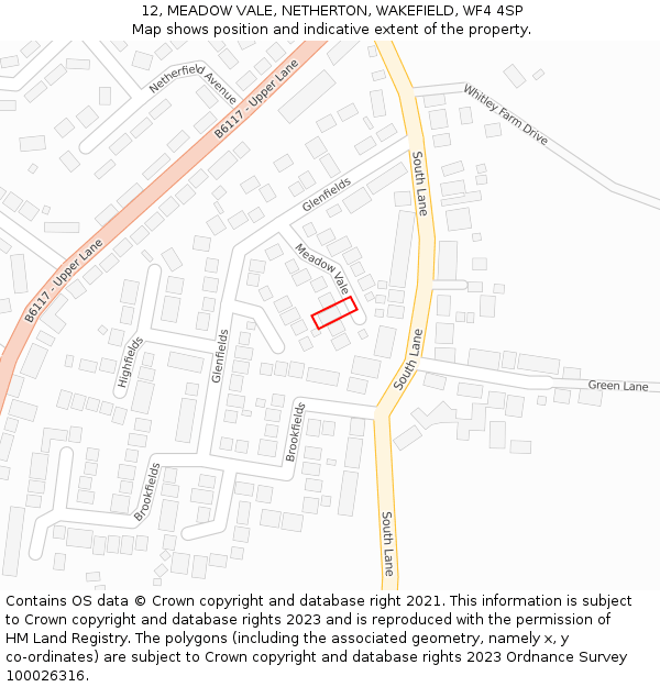 12, MEADOW VALE, NETHERTON, WAKEFIELD, WF4 4SP: Location map and indicative extent of plot