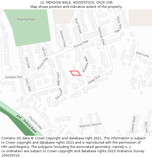 12, MEADOW WALK, WOODSTOCK, OX20 1NR: Location map and indicative extent of plot