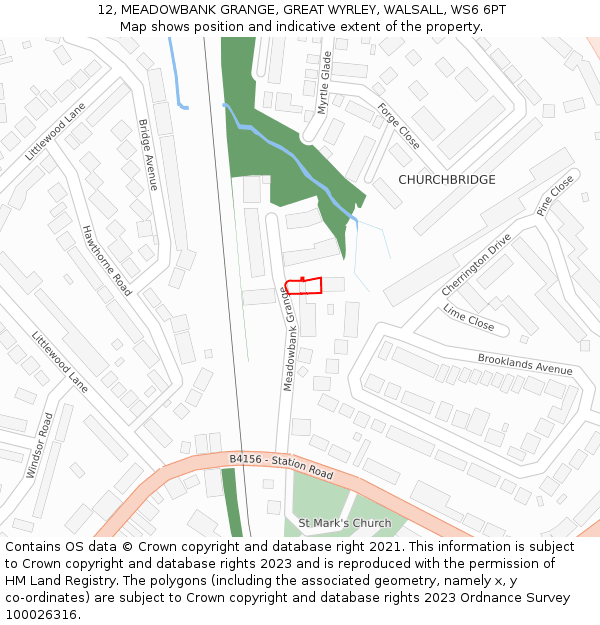 12, MEADOWBANK GRANGE, GREAT WYRLEY, WALSALL, WS6 6PT: Location map and indicative extent of plot