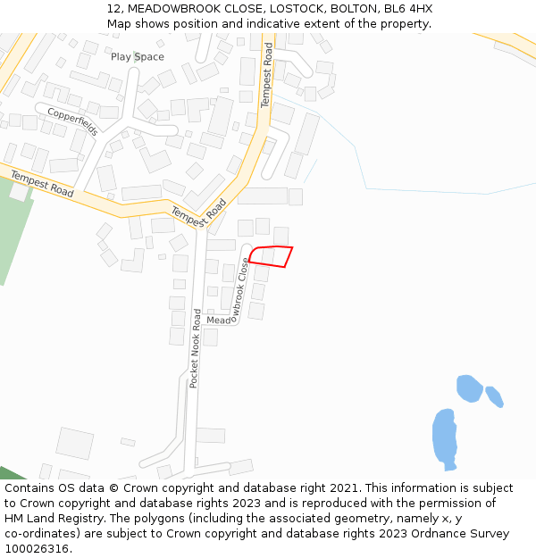 12, MEADOWBROOK CLOSE, LOSTOCK, BOLTON, BL6 4HX: Location map and indicative extent of plot