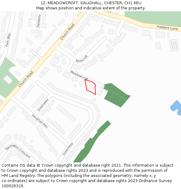 12, MEADOWCROFT, SAUGHALL, CHESTER, CH1 6EU: Location map and indicative extent of plot