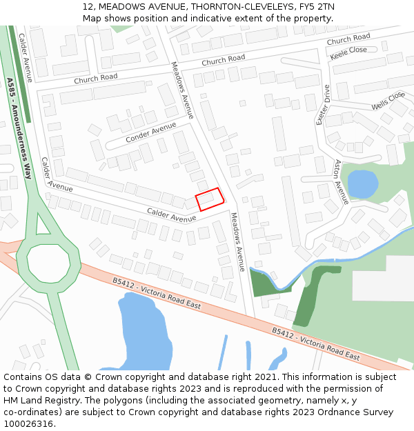 12, MEADOWS AVENUE, THORNTON-CLEVELEYS, FY5 2TN: Location map and indicative extent of plot