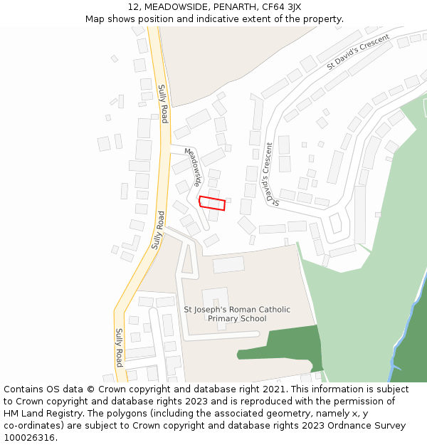 12, MEADOWSIDE, PENARTH, CF64 3JX: Location map and indicative extent of plot