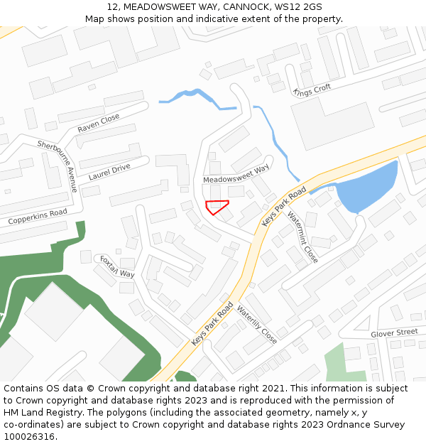 12, MEADOWSWEET WAY, CANNOCK, WS12 2GS: Location map and indicative extent of plot