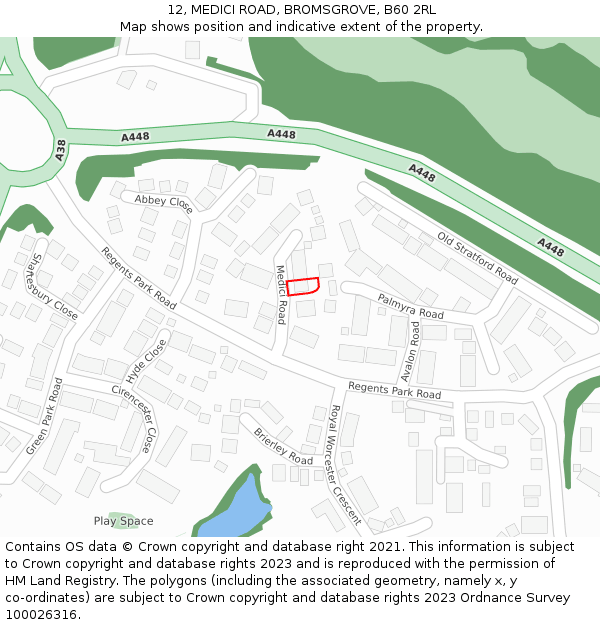 12, MEDICI ROAD, BROMSGROVE, B60 2RL: Location map and indicative extent of plot