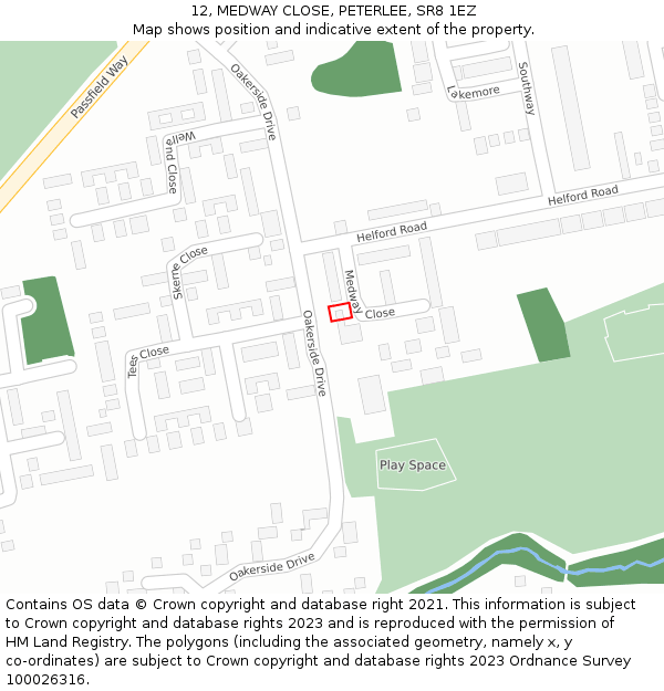 12, MEDWAY CLOSE, PETERLEE, SR8 1EZ: Location map and indicative extent of plot