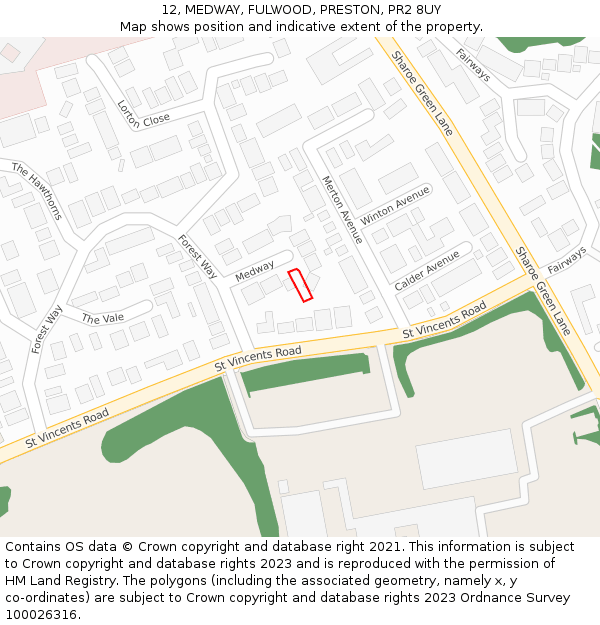 12, MEDWAY, FULWOOD, PRESTON, PR2 8UY: Location map and indicative extent of plot