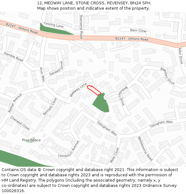12, MEDWAY LANE, STONE CROSS, PEVENSEY, BN24 5PH: Location map and indicative extent of plot