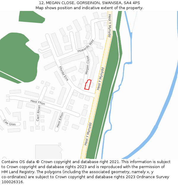 12, MEGAN CLOSE, GORSEINON, SWANSEA, SA4 4PS: Location map and indicative extent of plot