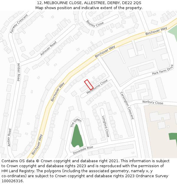 12, MELBOURNE CLOSE, ALLESTREE, DERBY, DE22 2QS: Location map and indicative extent of plot