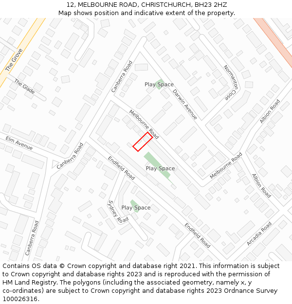 12, MELBOURNE ROAD, CHRISTCHURCH, BH23 2HZ: Location map and indicative extent of plot