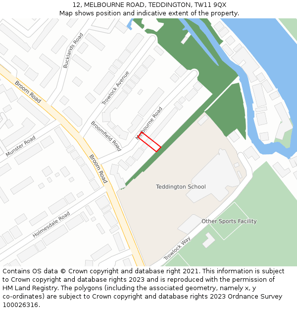12, MELBOURNE ROAD, TEDDINGTON, TW11 9QX: Location map and indicative extent of plot