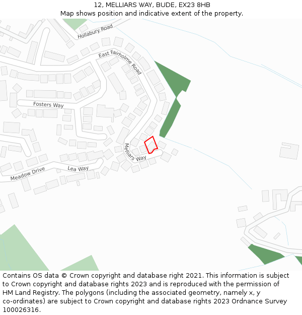 12, MELLIARS WAY, BUDE, EX23 8HB: Location map and indicative extent of plot