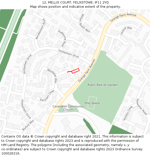12, MELLIS COURT, FELIXSTOWE, IP11 2YQ: Location map and indicative extent of plot