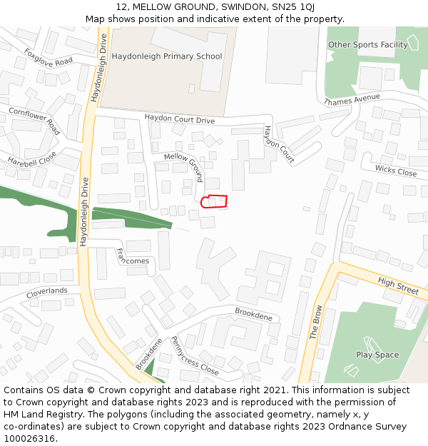 12, MELLOW GROUND, SWINDON, SN25 1QJ: Location map and indicative extent of plot