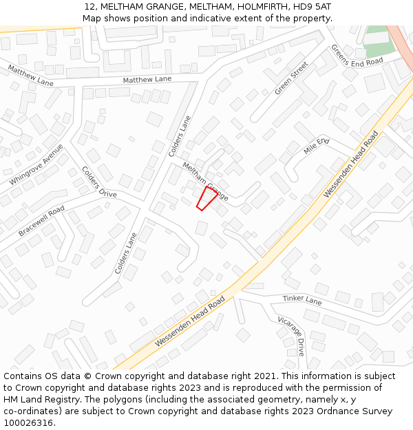 12, MELTHAM GRANGE, MELTHAM, HOLMFIRTH, HD9 5AT: Location map and indicative extent of plot