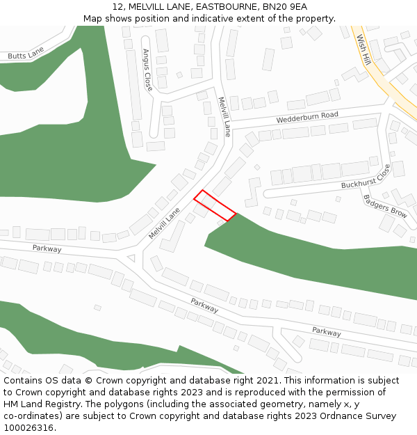 12, MELVILL LANE, EASTBOURNE, BN20 9EA: Location map and indicative extent of plot