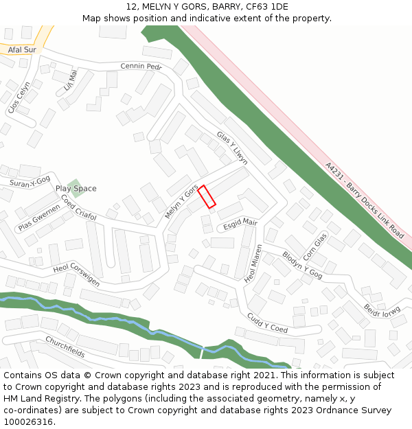 12, MELYN Y GORS, BARRY, CF63 1DE: Location map and indicative extent of plot